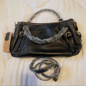 S-Zone Leather Purse/ Black with Gold Accents